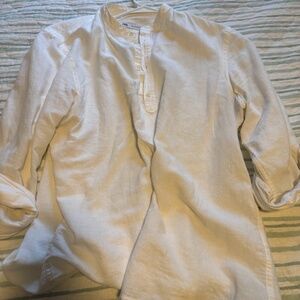 Zara White Half-Placket Button Down Shirt